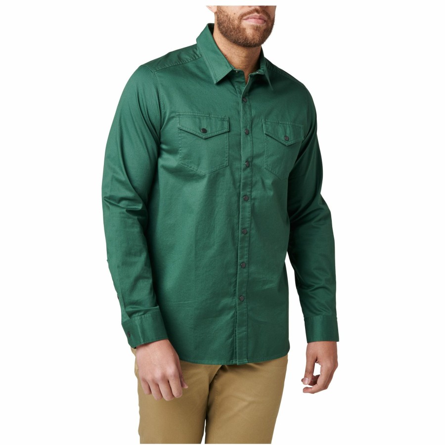 MEN'S 5.11 Tactical Button Ups | Gunner Solid Long Sleeve Shirt Trekking Green