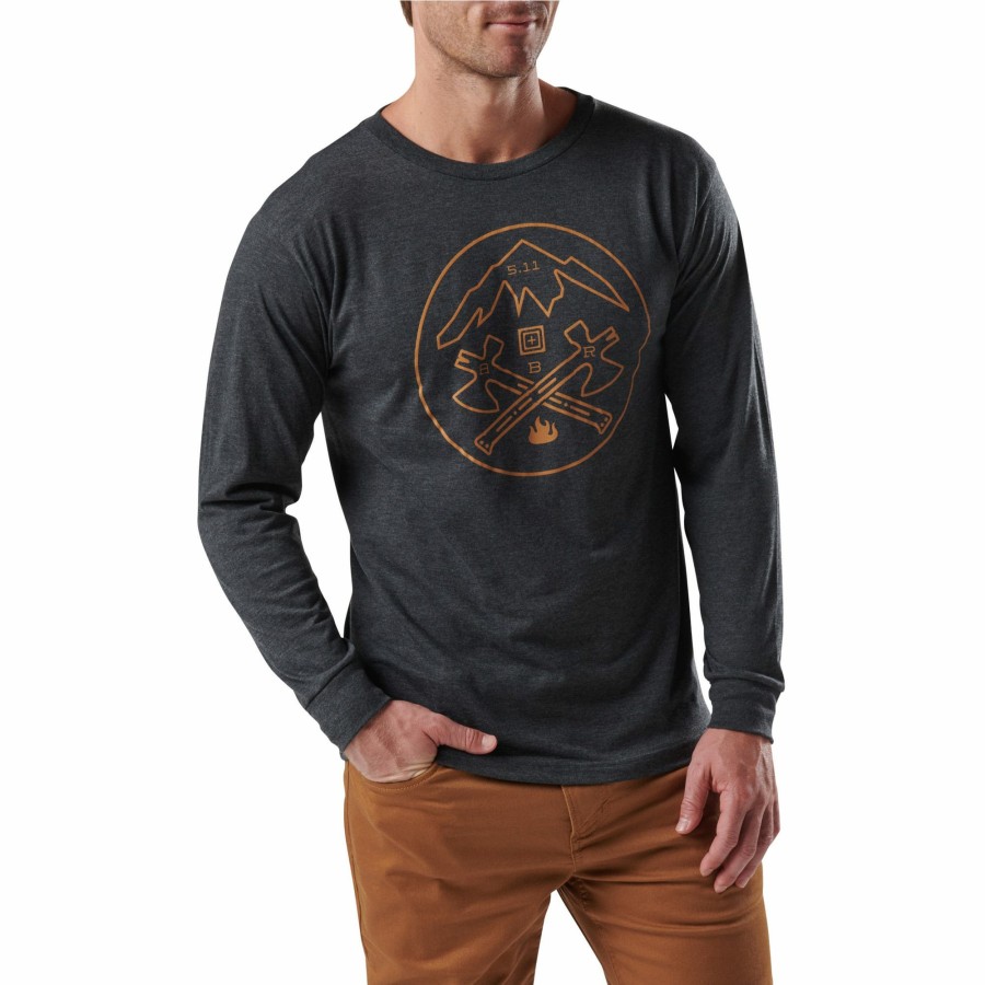 MEN'S 5.11 Tactical T-Shirts | Axe Mountain Long Sleeve Tee Charcoal Heather